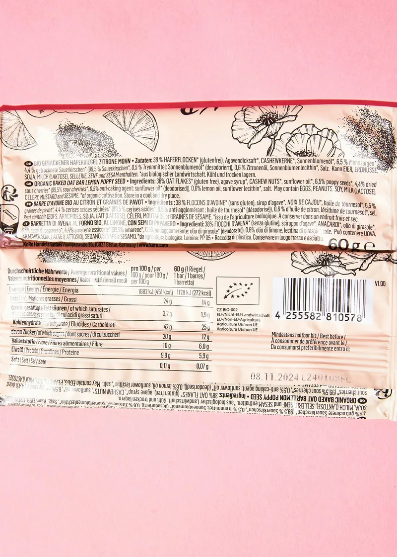 KoRo Bio Oat Bar Lemon Poppy Seed 60 g – Produktbild 3 von 5
