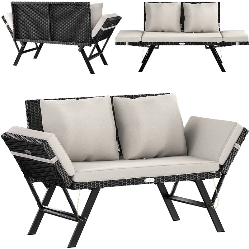 Casaria® Polyrattan Gartenbank Schwarz/Creme 176x56x81cm, Schwarz, – Produktbild 1 von 2
