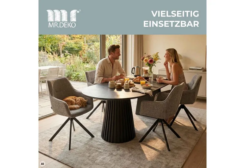 MR.DEKO Esstisch ausziehbar Andria Oval 120/210x120cm Black Oak Ausziehbarer Tisch FSC®, Esstisch, ausziehbar, 18 mm Tischplattenstärke, Schwarz, – Produktbild 4 von 5