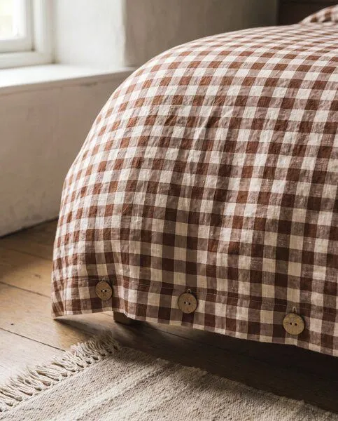 AmourLinen AmourLinen Bettdecke aus Leinen, Mokka gingham, – Produktbild 4 von 4
