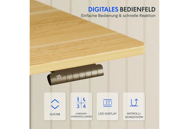Flexispot Flexispot Schreibtisch Elektrisch Höhenverstellbarer Schreibtisch EC5 LITE mit Dualmotor (25MM einteiliger Tischplatte & 3-fach Teleskop, 4 Speicherhöhen & Antikollisionssystem), 120x80/140x80/160x80/180x80, Weiβ | ahorn, – Produktbild 5 von 5