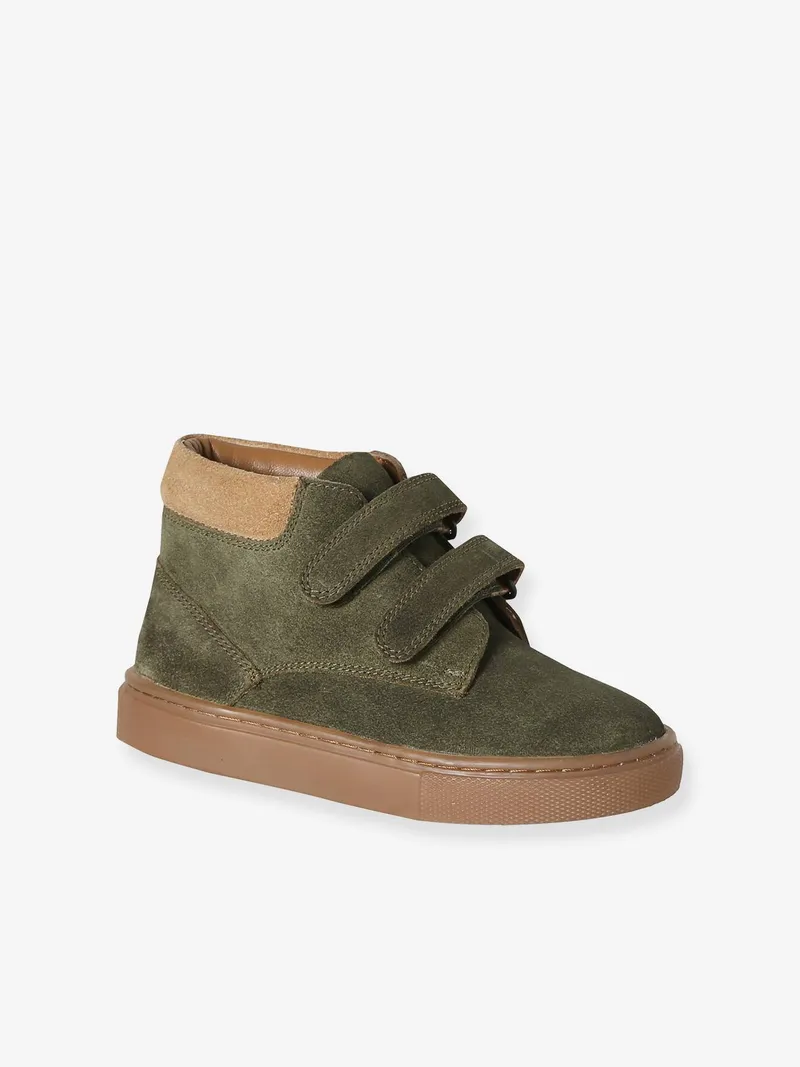 Vertbaudet Vertbaudet Jungen Klett-Sneakers aus Leder, Khaki, – Produktbild 1 von 4