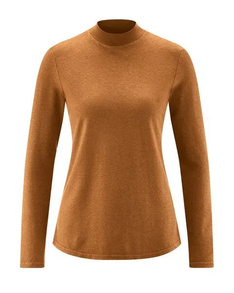 HempAge HempAge Damen Langarm-Shirt mit Stehkragen Hanf/Bio-Baumwolle, Braun (almond), – Produktbild 1 von 1