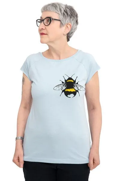 Hirschkind Hirschkind Fair-Trade-Frauenshirt mit Raglanärmeln "Erdhummel" - Made in Kenia - hellgrau – Produktbild 2 von 2