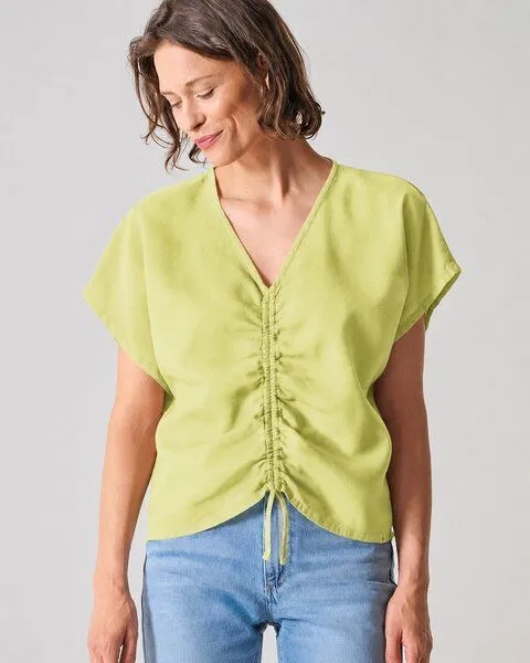 HempAge HempAge Geraffte Sommerbluse Hanf/Biobaumwolle, Lind (grün), – Produktbild 3 von 4