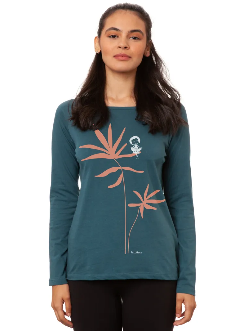 FellHerz Raglan Longsleeve Lesepalme atlantic teal - XL – Produktbild 1 von 2