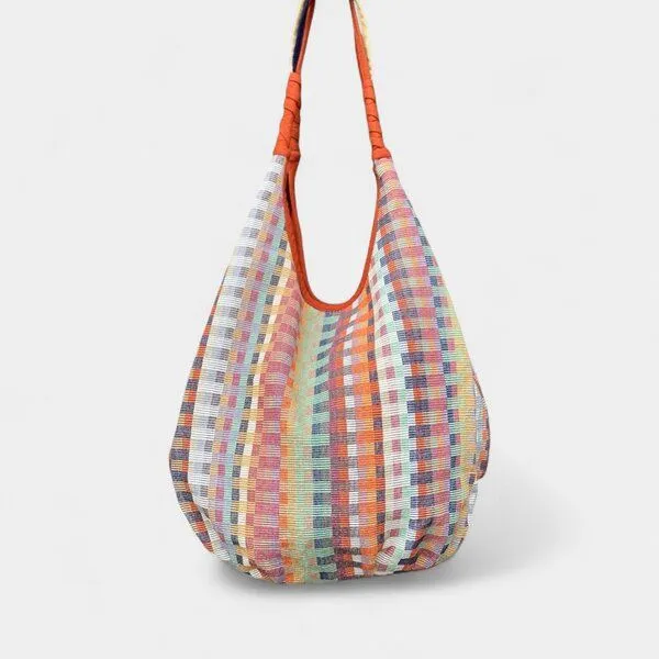 Dragolina Dragolina Ballontasche Nomad aus Webstoff der Pwo Karen, Tangerine creme karo (orange), – Produktbild 1 von 1