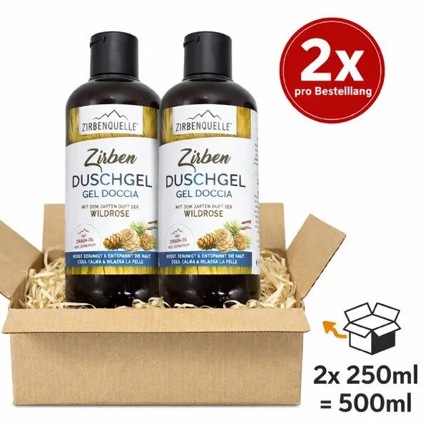 4betterdays 4betterdays 2er-Set Zirben-Duschgel 2x 250ml mit echtem Zirbenöl und Wildrosen-Duft – Produktbild 1 von 3