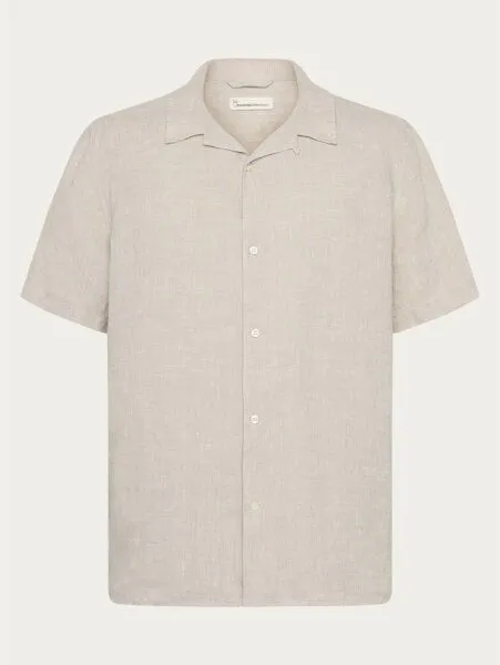 KnowledgeCotton Apparel KnowledgeCotton Apparel Box Fit Short Sleeved Linen Shirt, Light feather gray (beige), – Produktbild 1 von 3