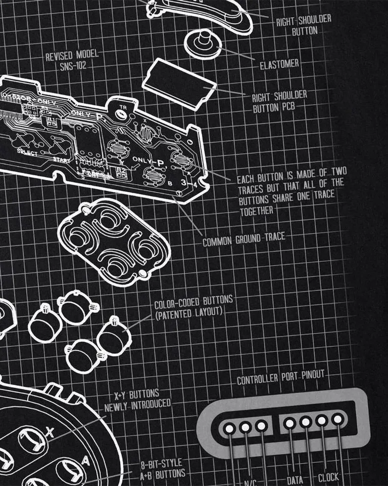style3 T-Shirt 16-Bit Gamer classic snes nintendo nes switch super famicom mario, Schwarz, – Produktbild 3 von 3