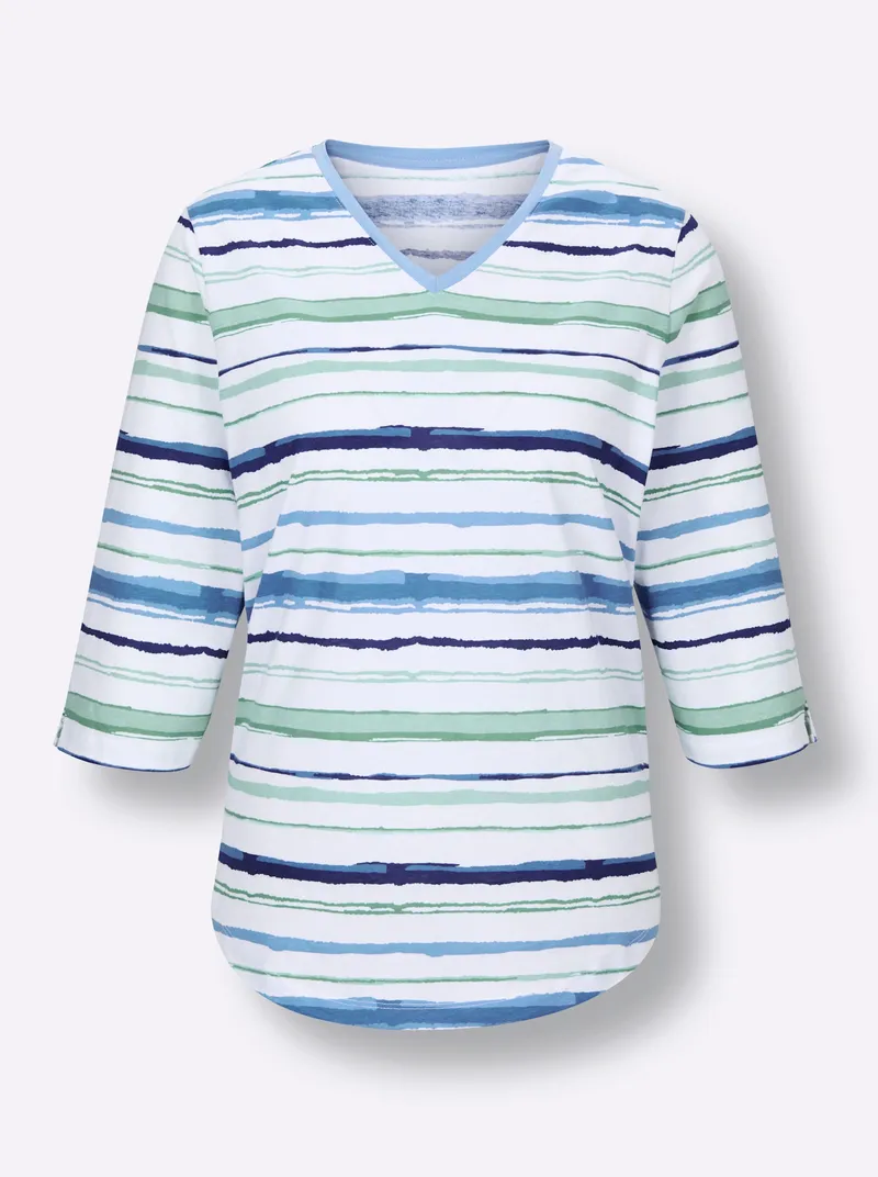 wäschepur Schlafanzugshirt himmelblau-weiß-gestreift, Himmelblau-weiß-gestreift, – Produktbild 2 von 2