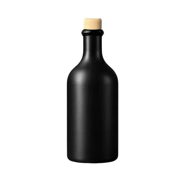 mikken mikken Ölflasche mit Ausgießer 500 ml Keramik mit Holzkappe Flasche aus Steingut, Schwarz, – Produktbild 1 von 3