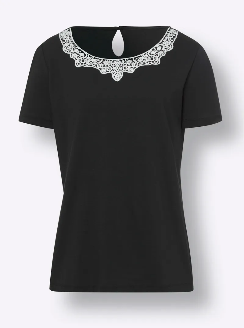 heine Kurzarmshirt schwarz-ecru, Schwarz-ecru, – Produktbild 1 von 2