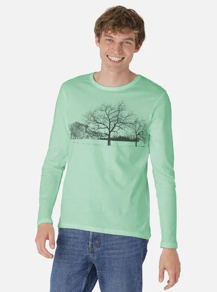Peaces.bio - handbedruckte Biomode Peaces.bio - handbedruckte Biomode Herren Langarmshirt Landscape, Mint, – Produktbild 2 von 2