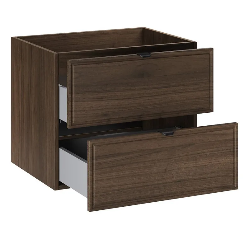 Lomadox Waschbeckenschrank TEMUCO-56-WALNUT 60 cm breit, Walnuss mit Rahmenfräsung, 2 Schubladen, Braun, – Produktbild 5 von 5