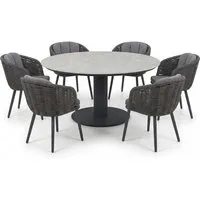 Gartenmöbel-Set "Porto" 7-tlg. 1 Tisch Ø 150 cm, 6 Sessel, anthrazit – Produktbild 1 von 1