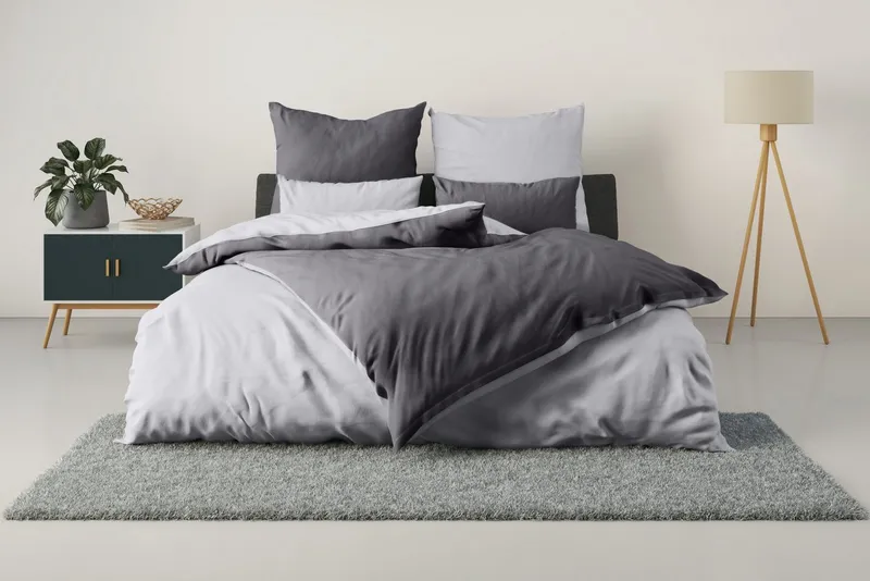 OTTO home Wendebettwäsche Desner2 100% Microfaser, extra weich, allergikerfreundlich, Microfaser, 3 teilig, Premium Qualität, uni, schnell trocknend, pflegeleicht, ab 135x200 cm, Grau|silberfarben, – Produktbild 2 von 5