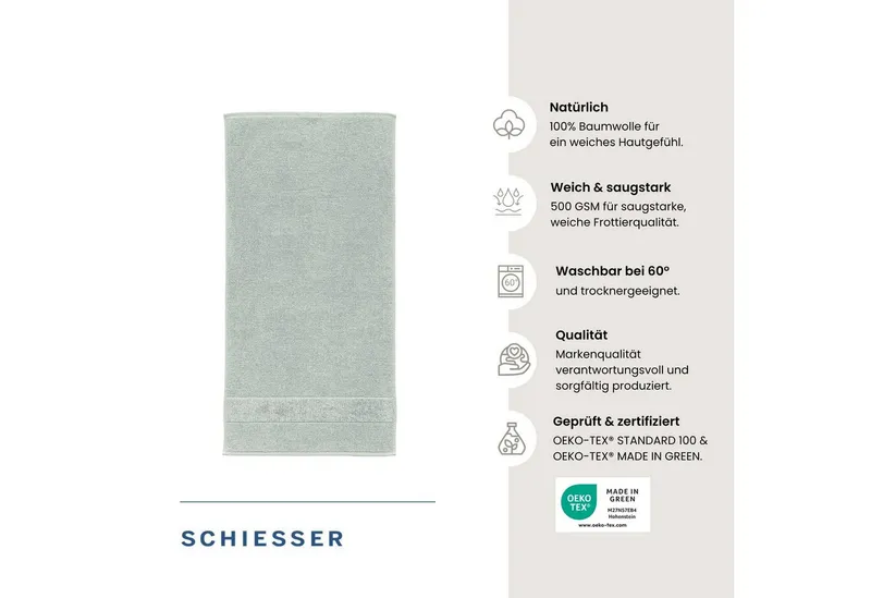 Schiesser Schiesser Handtücher Turin aus 100% Baumwolle in dezenter Reiskornoptik, Frottier (Set, 4-St), OEKO-TEX® MADE IN GREEN, Grün, – Produktbild 2 von 5