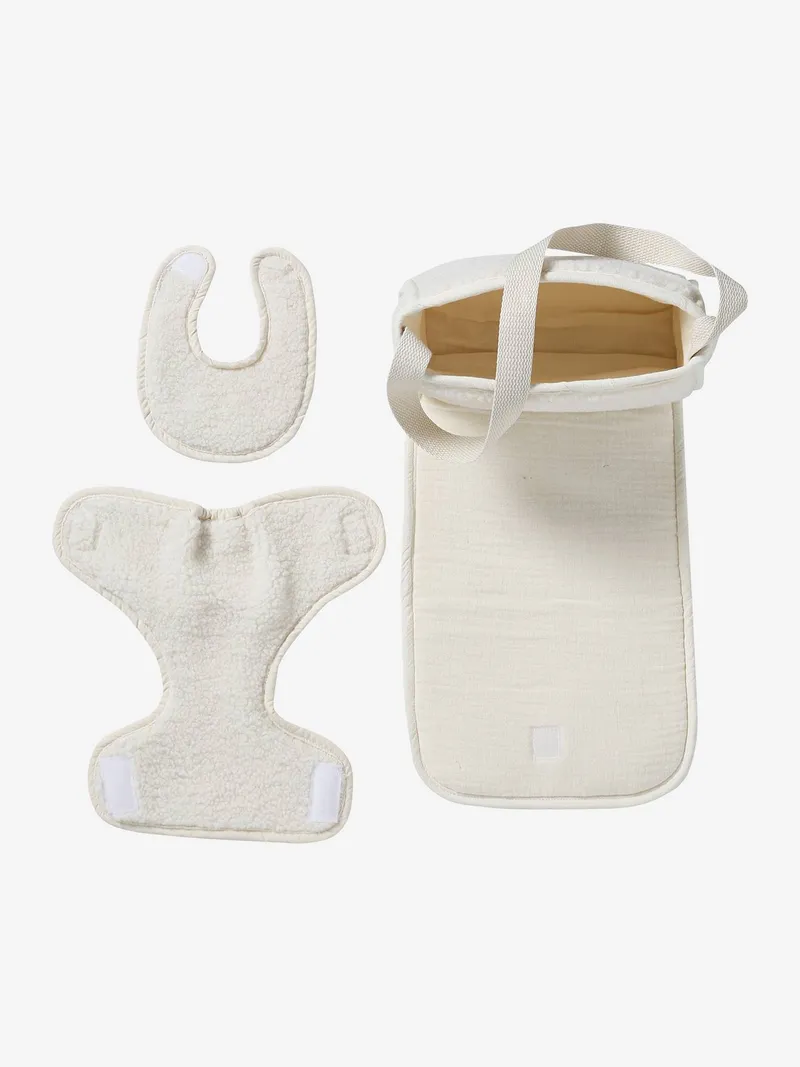 Vertbaudet Puppen-Wickeltasche mit Windel und Lätzchen VINTAGE BLUMEN, Wollweiß, – Produktbild 3 von 3