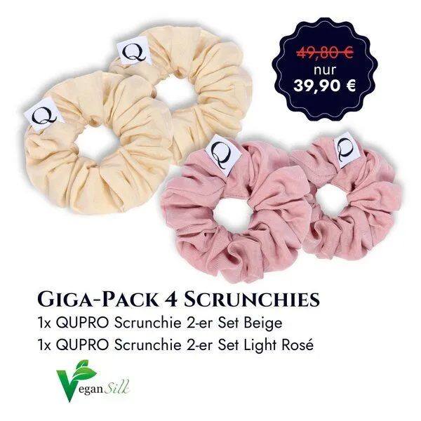 Qupro Qupro 4 Scrunchies beige/rosé vegane Seide – Produktbild 4 von 4