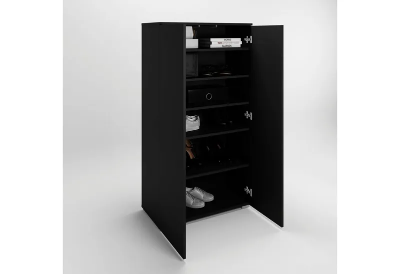 OTTO home Schuhschrank Paris grifflose Schuhregal Breite 70cm, mit 6 geräumigen Fächern, Schwarz, – Produktbild 4 von 5