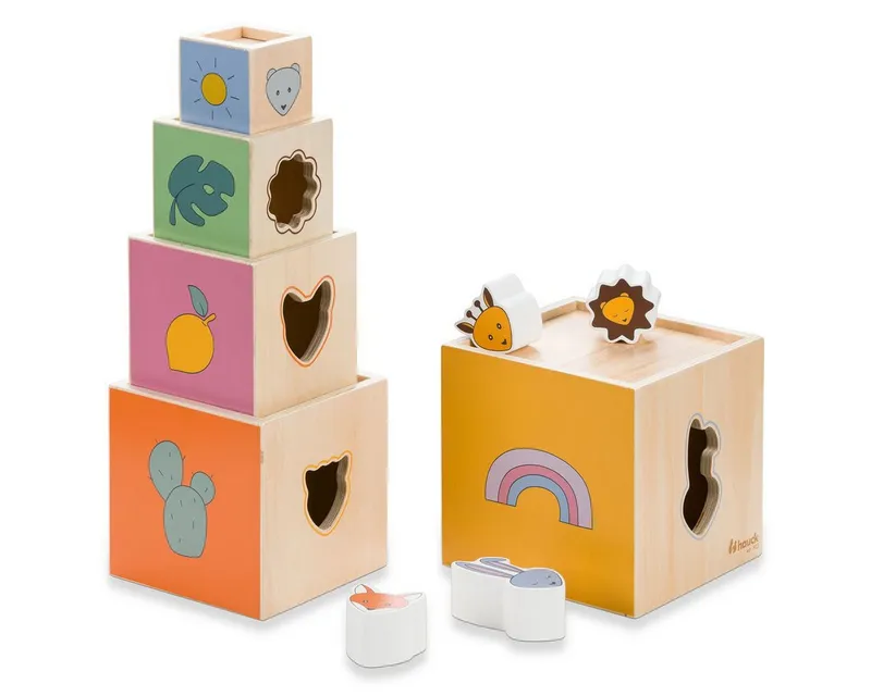 Hauck Hauck Steckspielzeug Stack N Raise, Stapelspiel Holz Stapelturm Stapelsteine Motorikspielzeug ab 1 Jahr, Bunt, – Produktbild 1 von 5