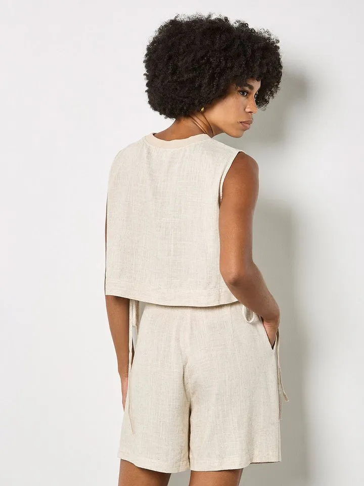 Apricot Apricot Crop-Top Crop-Top aus Leinenmischung Einfarbig, Beige, – Produktbild 4 von 5