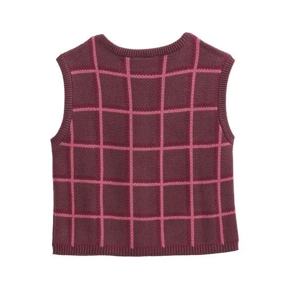 People Wear Organic People Wear Organic Jacquardstrick Pullunder, rot kariert, Red, – Produktbild 4 von 4