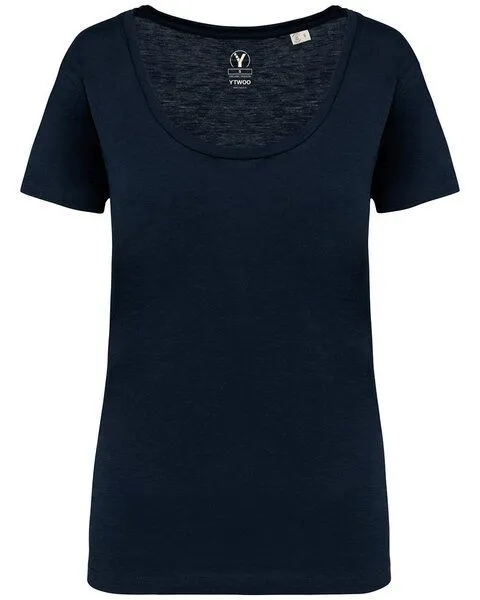 YTWOO YTWOO Damen-T-Shirt mt Slub Optik aus 100% Bio-Baumwolle, Navy, – Produktbild 1 von 3