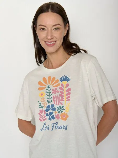 GreenBomb GREENBOMB Les Fleurs Nova - Kastiges T-Shirt aus Bio-Baumwolle / hochwertiger Print / GOTS / Fair & Vegan, Weiß (mondstein), – Produktbild 2 von 4