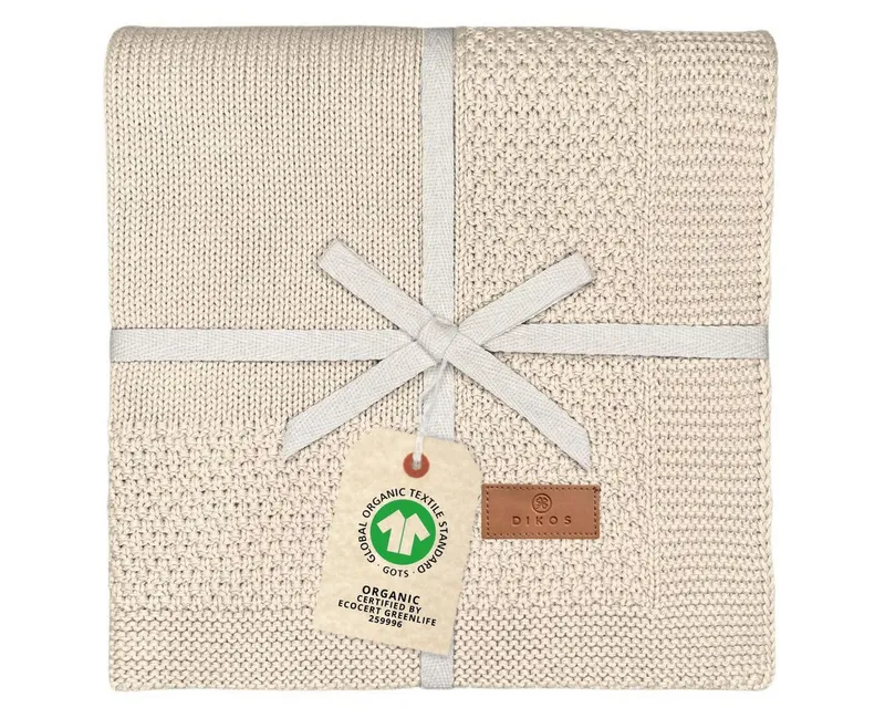 Babydecke DIKOS® Kuscheldecke Bordüre *100%* Bio Baumwolle, Geschenk zur Geburt, DIKOS, Strickdecke 75×100, Baby Erstausstattung Neugeborene, Babygeschenk, Beige, – Produktbild 1 von 5