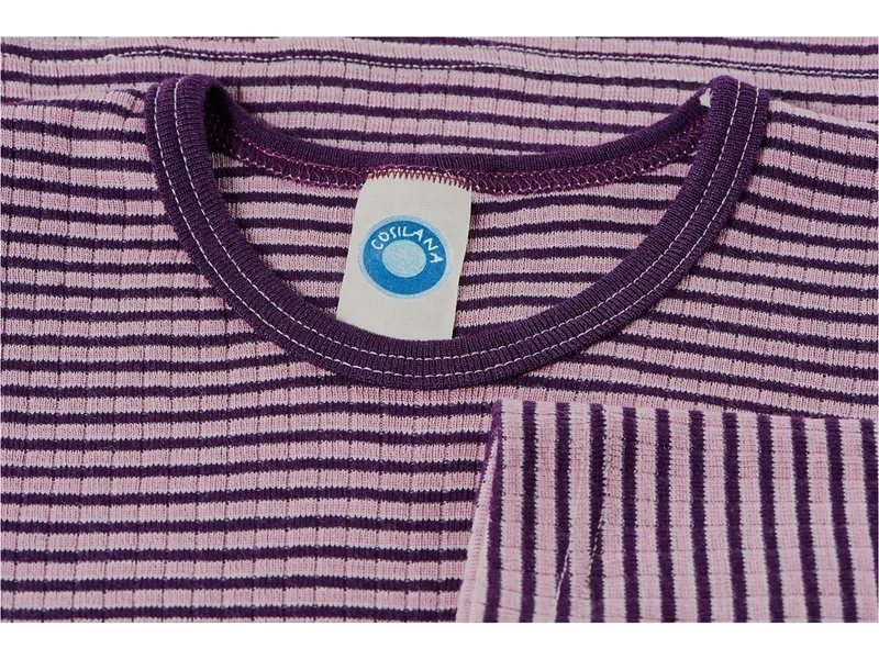 Cosilana Cosilana Kinder Hemd Langarm Baumwolle-Wolle-Seide rosa-pflaume-geringelt Gr.128, Lila, – Produktbild 2 von 2
