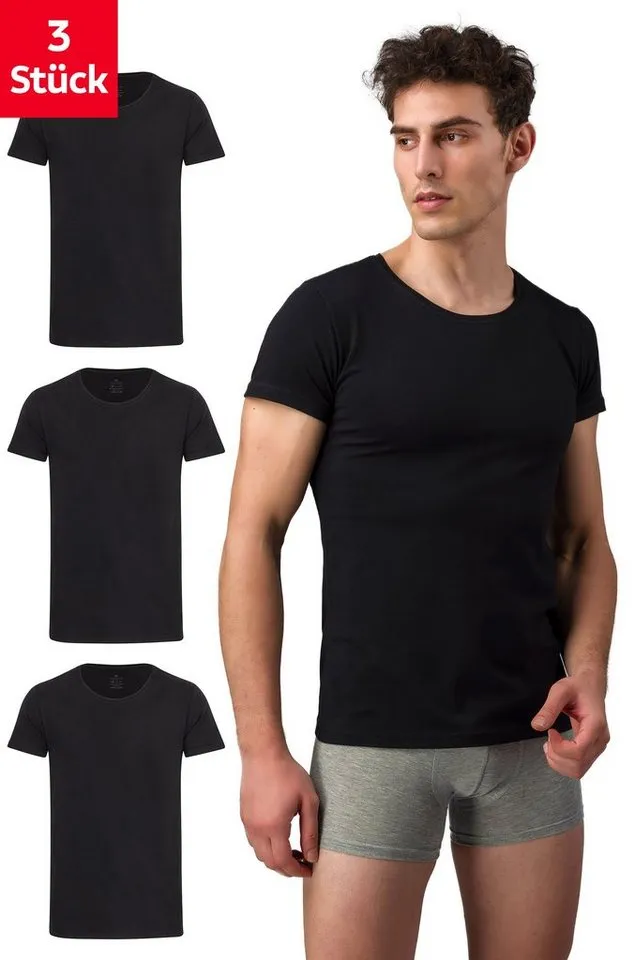 Burnell & Son Burnell & Son Unterhemd T-Shirt Business mit Kurzarm und Rundhals für Herren aus Baumwolle (Packung, Set, Spar-Pack, Spar-Packung, Spar-Set, 3-St., 3er-Pack) Feinripp, extra lang, Schwarz, – Produktbild 2 von 5