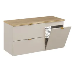 Lomadox Waschbeckenschrank DURANGO-56 100 cm breit in Kaschmir und Eiche mit Baumkantenoptik & Wäschekorb – Produktbild 1 von 1