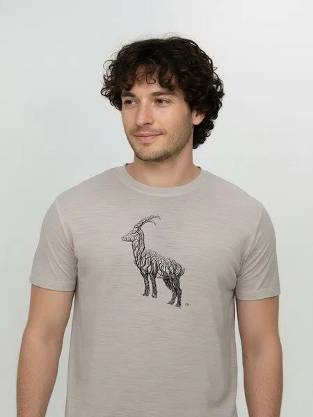GreenBomb GREENBOMB Animal Ram Loom - Funktionales T-Shirt aus Merino-Wolle / hochwertiger Print / Fair & Vegan, Grau (sandstone), – Produktbild 2 von 4