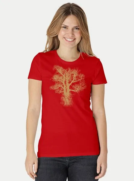 Peaces.bio - handbedruckte Biomode Peaces.bio - handbedruckte Biomode Damen Biobaumwoll T-Shirt Chestnut, Rot, – Produktbild 2 von 2