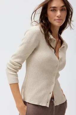 People Wear Organic People Wear Organic Rippstrick Strickjacke Polokragen, grau mélange – Produktbild 1 von 1