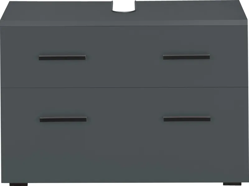 welltime Waschbeckenunterschrank Skara mit Klappe und Schubkasten, schwarze Griffe, Breite 80 cm, Höhe 55 cm, Grau, – Produktbild 4 von 5