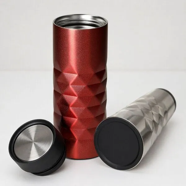 elasto elasto Thermobecher 440 ml aus Edelstahl - doppelwandiger Kaffeebecher to go - auslaufsicherer Isolierbecher, Rot, – Produktbild 2 von 4