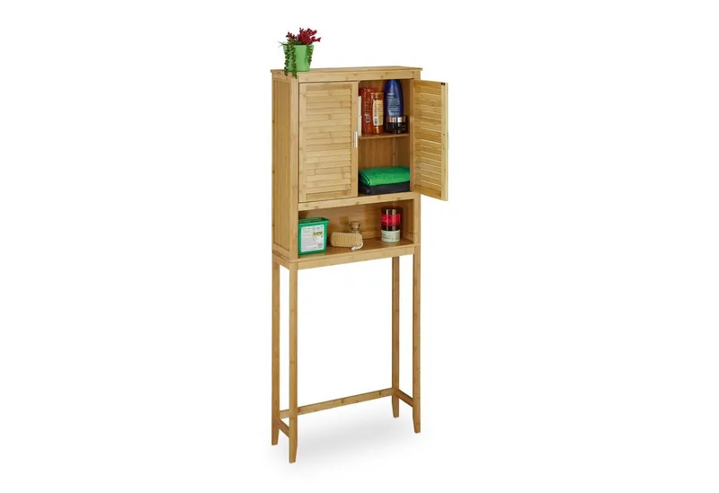 RELAXDAYS RELAXDAYS Waschmaschinenumbauschrank Waschmaschinenschrank LAMELL Bambus, Braun|silberfarben, – Produktbild 1 von 5