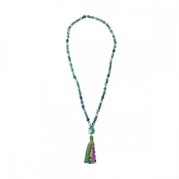 Worldfinds Worldfinds Kantha Tassel Necklace, Blau /grün, – Produktbild 3 von 3