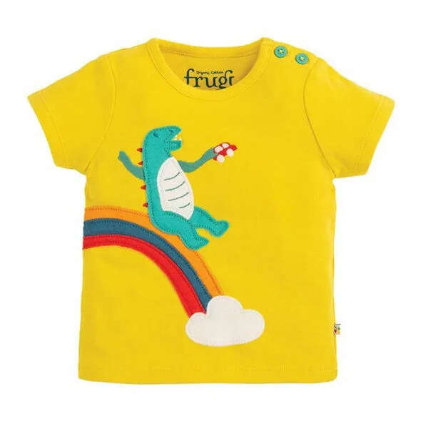 Frugi Frugi T-Shirt Dino in gelb - Scout Applique Top Sunflower Dino – Produktbild 1 von 2