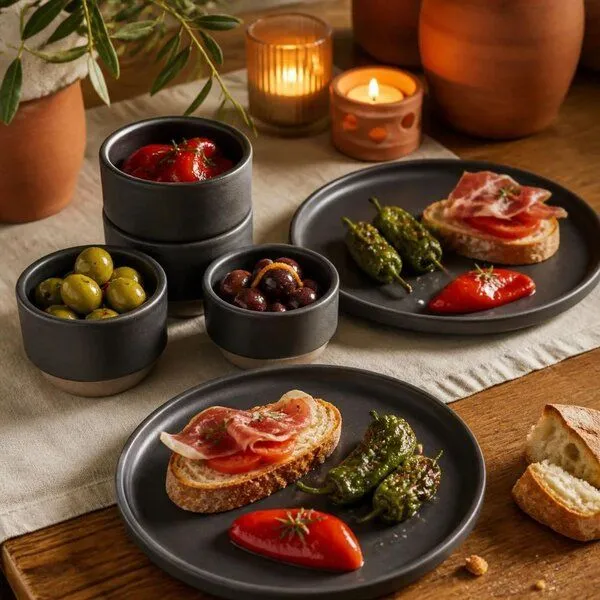 Izanami Tableware Izanami Tableware Lietzensee Genuss-Set Schwarz – Tapas & Snacks, Schwarz teller + schwarz dip, – Produktbild 1 von 4
