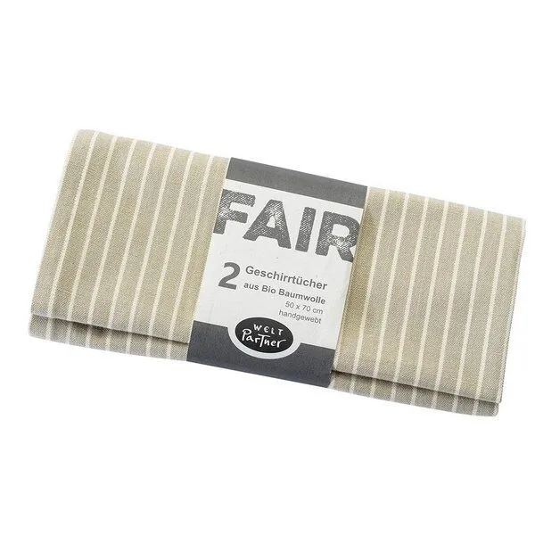 weltPartner weltPartner Geschirrtücher mit Streifen, 2er-Set aus Bio-Baumwolle, Beige/naturweiß (weiß), – Produktbild 1 von 2