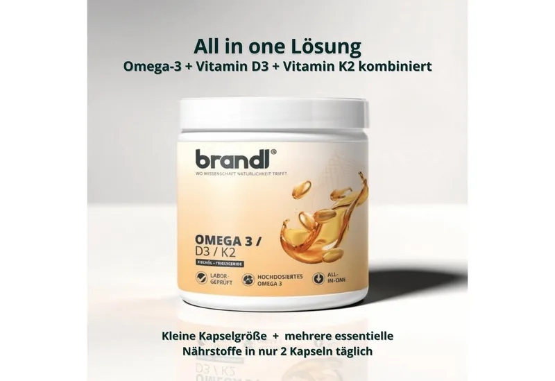 Brandl Nutrition Brandl Nutrition Omega D3 K2 Kapsel hochdosiert, Premium Omega 3 mit Fischöl aus der EU Kapseln, Vitamin D3 aus Flechten, gute Kapselgröße, unabhängig laborgeprüft – Produktbild 3 von 6