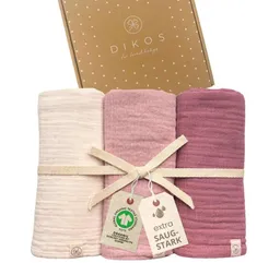 Babydecke Mulltücher 3er-SET gekreppt, Spucktuch 64x64 100% GOTS BIO-Baumwolle, DIKOS, PREMIUM Qualität atmungsaktiv, nachhaltig, plastikfrei, kuschelweich – Produktbild 1 von 1