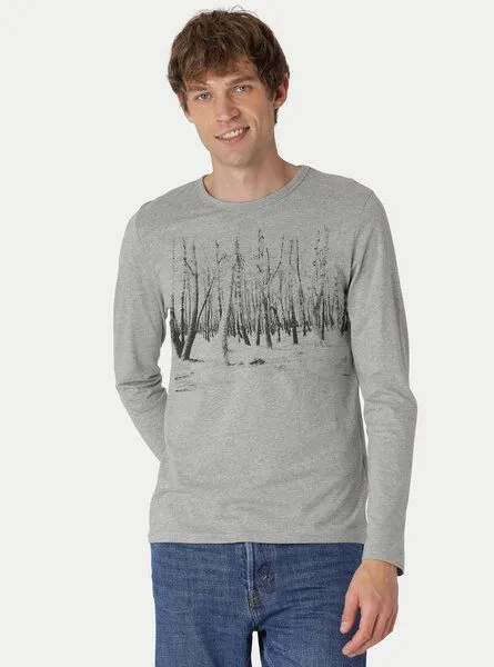 Peaces.bio - handbedruckte Biomode Peaces.bio - handbedruckte Biomode Herren Langarmshirt Woodland, Hellgrau, – Produktbild 2 von 2