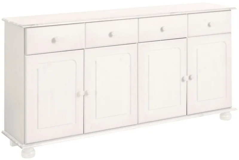OTTO home Sideboard Mette Kommode mit 4 Türen & 2 Schubladen, die optisch geteilt sind, aus massiver Kiefer, dekorative Fräsung, 2 verstellbare Einlegeböden, Weiß, – Produktbild 2 von 5