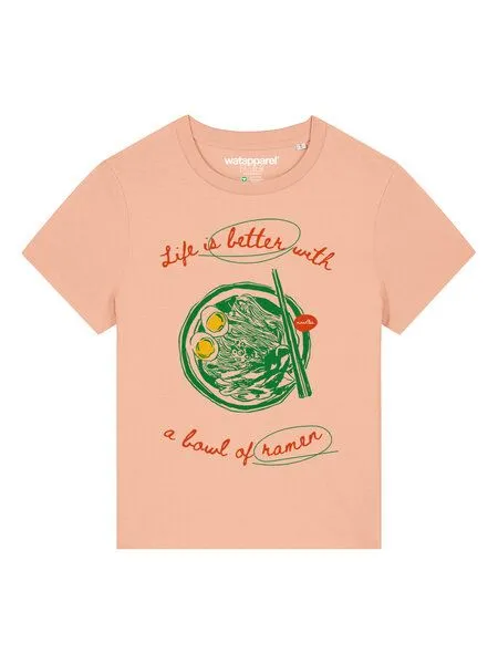 watapparel watapparel T-Shirt Frauen Life is better with ramen, Fraiche peche, – Produktbild 2 von 4