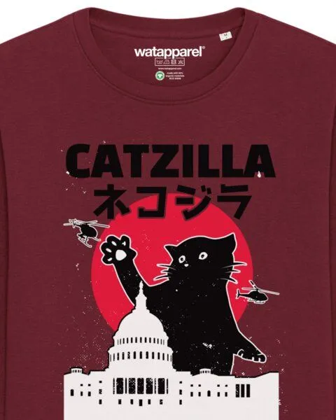 watapparel watapparel Sweatshirt Unisex Catzilla, Burgundy, – Produktbild 3 von 3